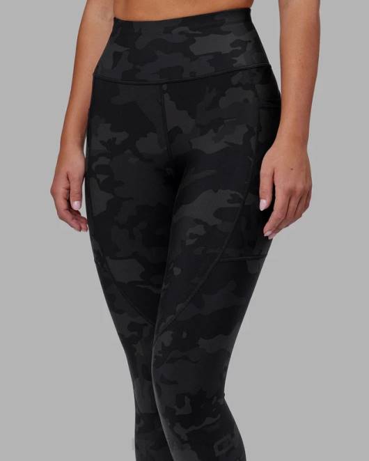 Z8RH543 LSKD Frauen Rip-Leggings in 7/8-Länge – schwarzes Tarnmuster Bekleidung