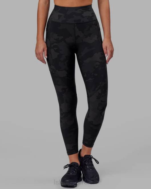 Z8RH543 LSKD Frauen Rip-Leggings in 7/8-Länge – schwarzes Tarnmuster Bekleidung
