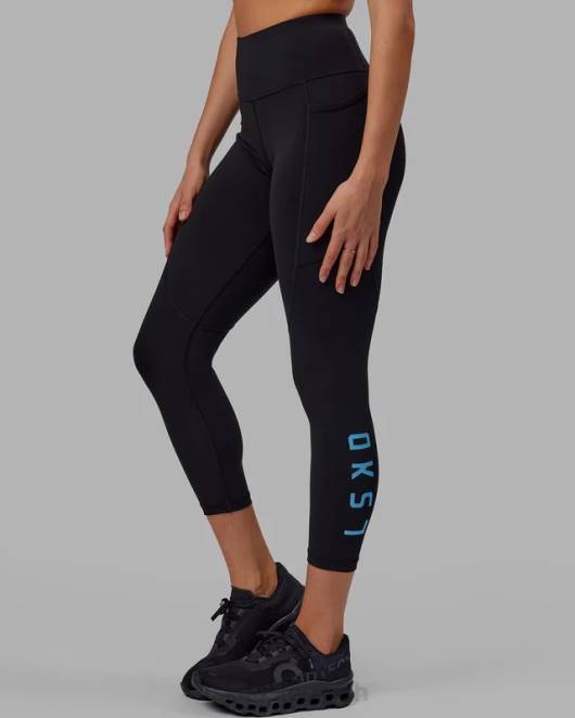 Z8RH592 LSKD Frauen Rips-Leggings in 7/8-Länge – Schwarz-Azurblau Bekleidung