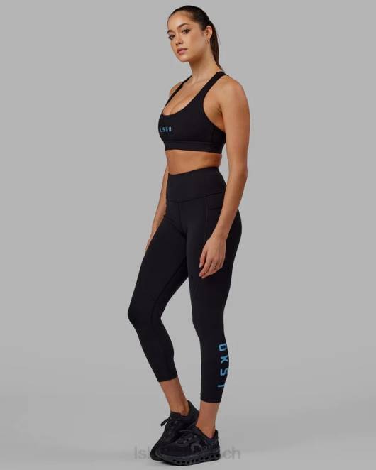 Z8RH592 LSKD Frauen Rips-Leggings in 7/8-Länge – Schwarz-Azurblau Bekleidung