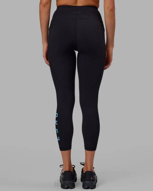 Z8RH592 LSKD Frauen Rips-Leggings in 7/8-Länge – Schwarz-Azurblau Bekleidung