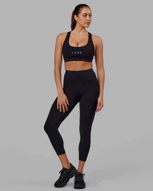 Z8RH592 LSKD Frauen Rips-Leggings in 7/8-Länge – Schwarz-Azurblau Bekleidung