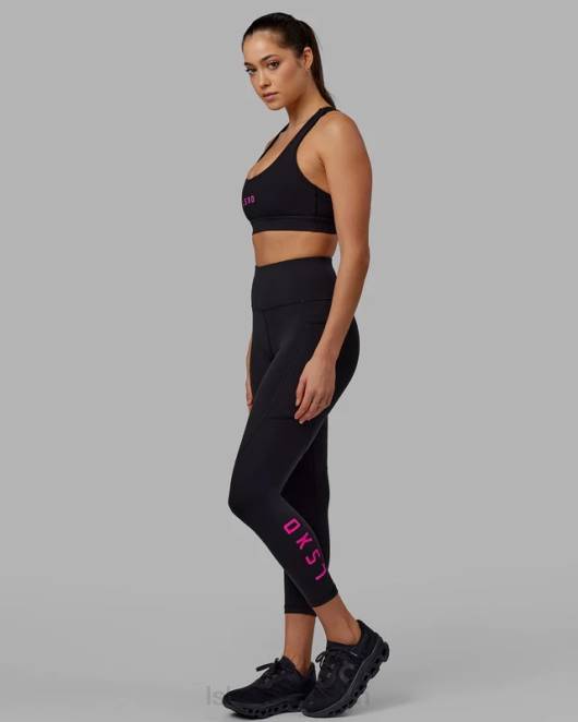 Z8RH601 LSKD Frauen Rips-Leggings in 7/8-Länge – Schwarz-Neonmagenta Bekleidung