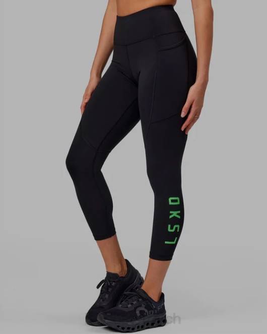 Z8RH612 LSKD Frauen Rips-Leggings in 7/8-Länge – Schwarz-Apfel-Minze Bekleidung