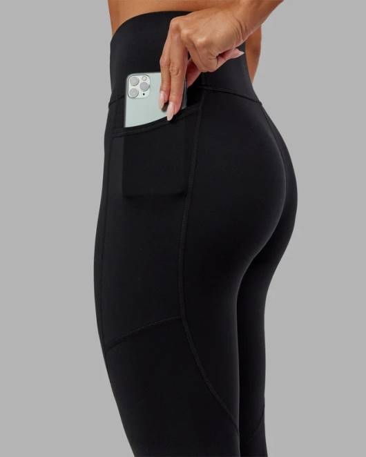 Z8RH622 LSKD Frauen Rips-Leggings in 7/8-Länge – Schwarz-Flamingo Bekleidung