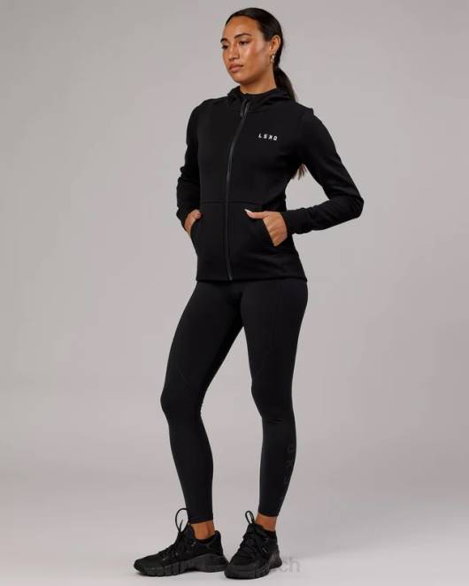 Z8RH341 LSKD Frauen Athlet Forged Fleece-Kapuzenpullover mit durchgehendem Reißverschluss – Schwarz Bekleidung