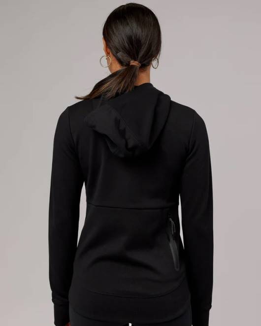 Z8RH341 LSKD Frauen Athlet Forged Fleece-Kapuzenpullover mit durchgehendem Reißverschluss – Schwarz Bekleidung