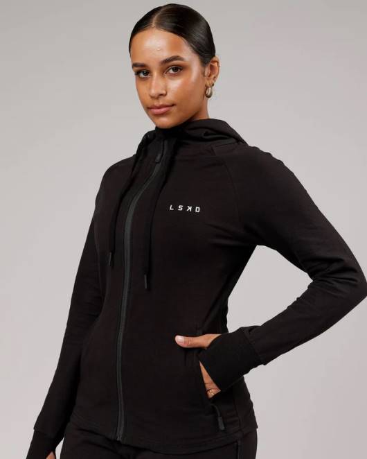 Z8RH359 LSKD Frauen PB Kapuzenpullover mit durchgehendem Reißverschluss – Schwarzton Bekleidung