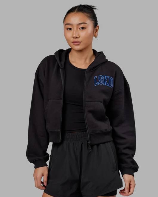 Z8RH368 LSKD Frauen Zunft-Hoodie mit kurzem Schnitt – Black-Power-Kobalt Bekleidung