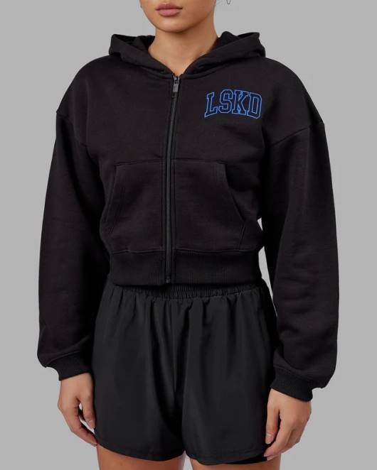 Z8RH368 LSKD Frauen Zunft-Hoodie mit kurzem Schnitt – Black-Power-Kobalt Bekleidung