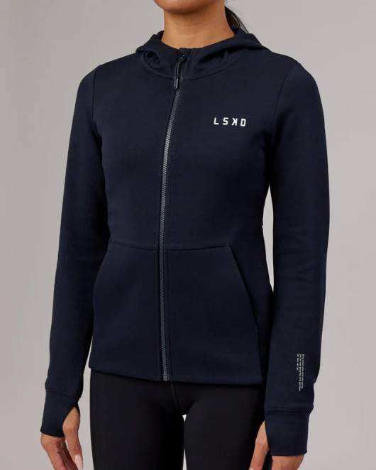 Z8RH371 LSKD Frauen Athlet Forged Fleece-Kapuzenpullover mit durchgehendem Reißverschluss – Dunkelblau Bekleidung