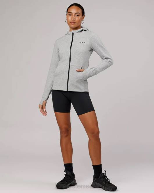 Z8RH373 LSKD Frauen Athlet Forged Fleece-Kapuzenpullover mit durchgehendem Reißverschluss – Hellgrau meliert Bekleidung