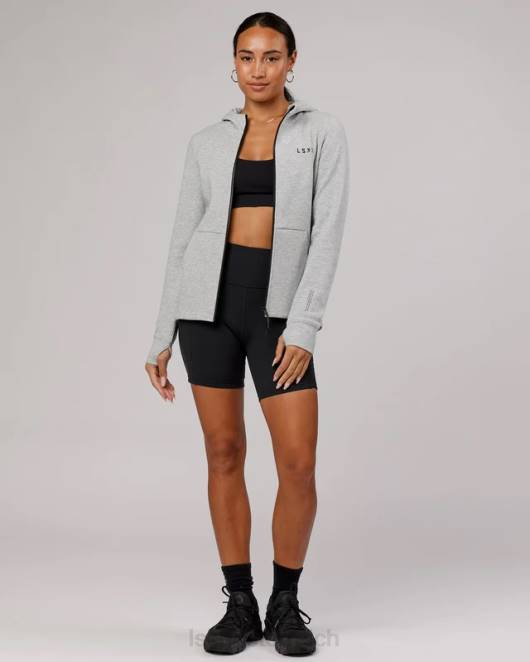 Z8RH373 LSKD Frauen Athlet Forged Fleece-Kapuzenpullover mit durchgehendem Reißverschluss – Hellgrau meliert Bekleidung