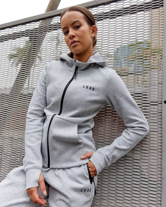 Z8RH373 LSKD Frauen Athlet Forged Fleece-Kapuzenpullover mit durchgehendem Reißverschluss – Hellgrau meliert Bekleidung