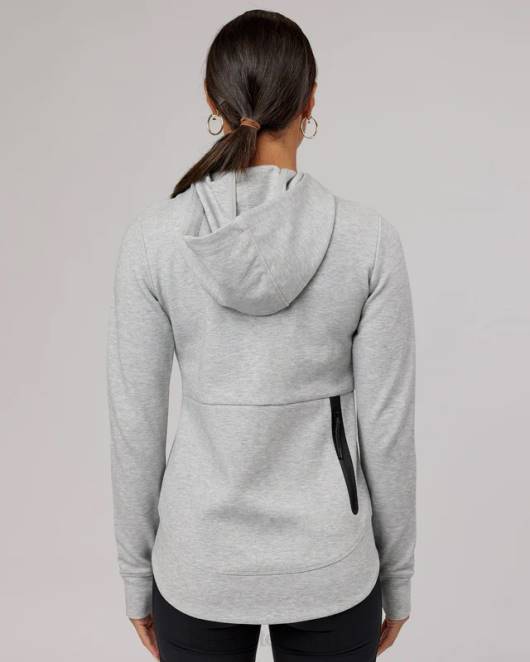 Z8RH373 LSKD Frauen Athlet Forged Fleece-Kapuzenpullover mit durchgehendem Reißverschluss – Hellgrau meliert Bekleidung