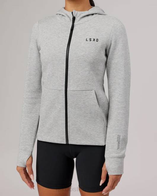 Z8RH373 LSKD Frauen Athlet Forged Fleece-Kapuzenpullover mit durchgehendem Reißverschluss – Hellgrau meliert Bekleidung