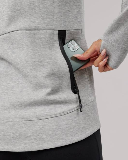 Z8RH373 LSKD Frauen Athlet Forged Fleece-Kapuzenpullover mit durchgehendem Reißverschluss – Hellgrau meliert Bekleidung