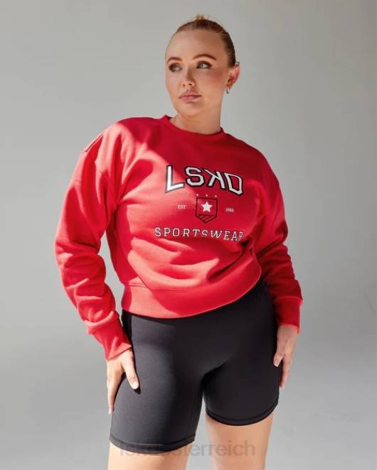 Z8RH387 LSKD Frauen Sportabteilung Kurzer Pullover – Scharlachrot Bekleidung