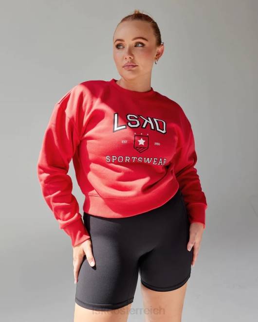 Z8RH387 LSKD Frauen Sportabteilung Kurzer Pullover – Scharlachrot Bekleidung