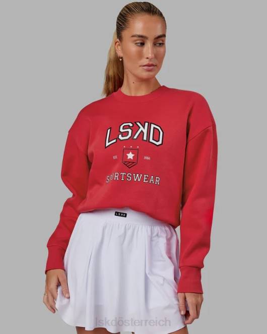 Z8RH387 LSKD Frauen Sportabteilung Kurzer Pullover – Scharlachrot Bekleidung