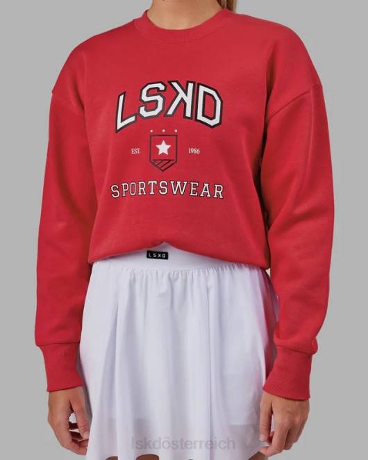 Z8RH387 LSKD Frauen Sportabteilung Kurzer Pullover – Scharlachrot Bekleidung