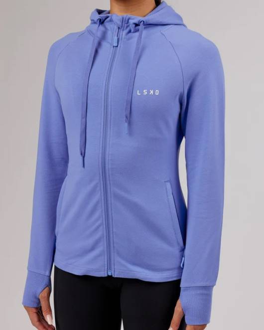 Z8RH403 LSKD Frauen PB Kapuzenpullover mit durchgehendem Reißverschluss – Kornblumenblau Bekleidung