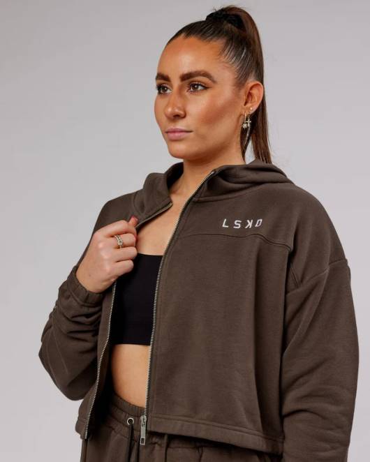 Z8RH417 LSKD Frauen Bridge-Kapuzenpullover mit Reißverschluss – Walnuss Bekleidung