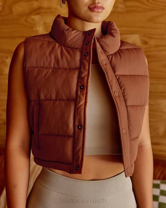 Z8RH465 LSKD Frauen Kurz geschnittene Lagenweste – haselnussbraun Bekleidung