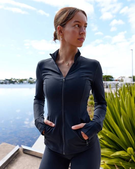 Z8RH470 LSKD Frauen Stride-Jacke mit durchgehendem Reißverschluss – Marineblau Bekleidung