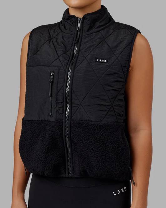 Z8RH472 LSKD Frauen Steppweste mit Schirm – schwarz Bekleidung
