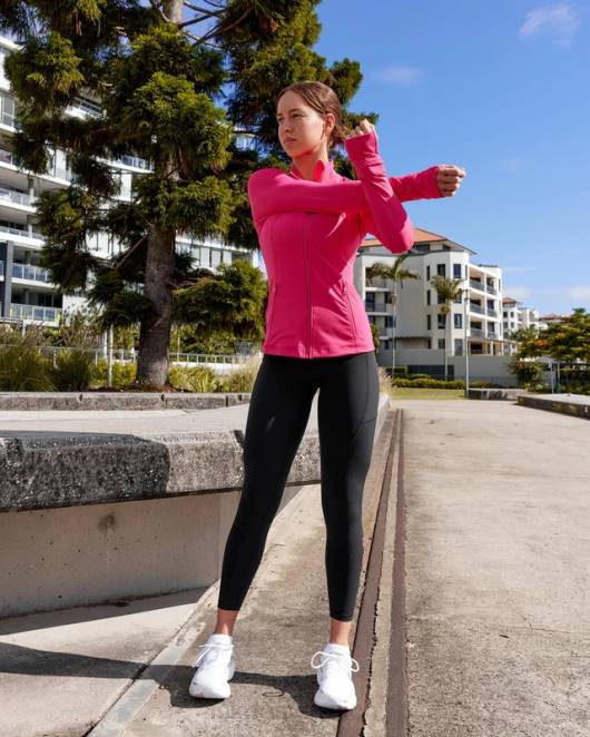 Z8RH478 LSKD Frauen Stride-Jacke mit durchgehendem Reißverschluss – Boysenberry Bekleidung