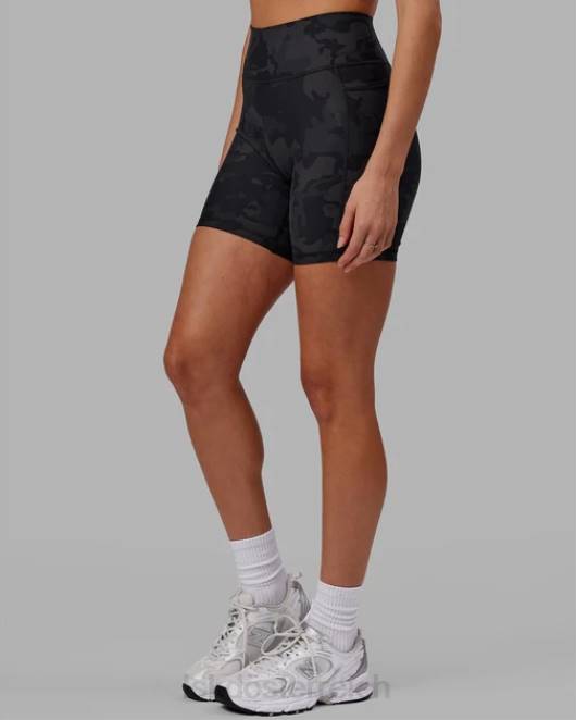 Z8RH556 LSKD Frauen Mittellange Fusion-Shorts – schwarzes Tarnmuster Bekleidung