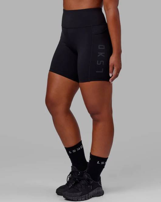 Z8RH567 LSKD Frauen mittellange Rep-Shorts – schwarz-schwarz Bekleidung