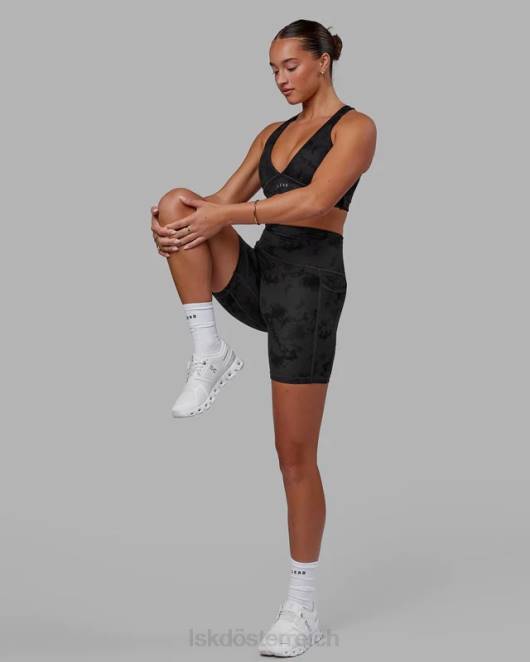 Z8RH580 LSKD Frauen Mittellange Fusion-Shorts – schwarzes Batikmuster Bekleidung