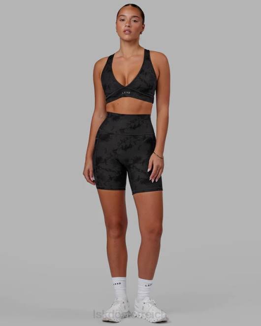 Z8RH580 LSKD Frauen Mittellange Fusion-Shorts – schwarzes Batikmuster Bekleidung