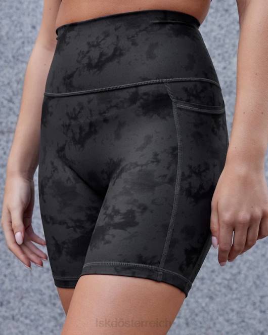 Z8RH580 LSKD Frauen Mittellange Fusion-Shorts – schwarzes Batikmuster Bekleidung