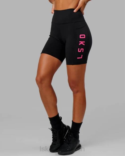 Z8RH587 LSKD Frauen Mittellange Rep-Shorts – Schwarz-Boysenberry Bekleidung