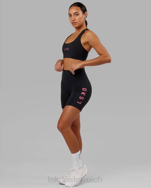 Z8RH615 LSKD Frauen Mittellange Rep-Shorts – Schwarz-Flamingo Bekleidung