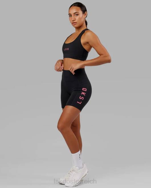Z8RH615 LSKD Frauen Mittellange Rep-Shorts – Schwarz-Flamingo Bekleidung