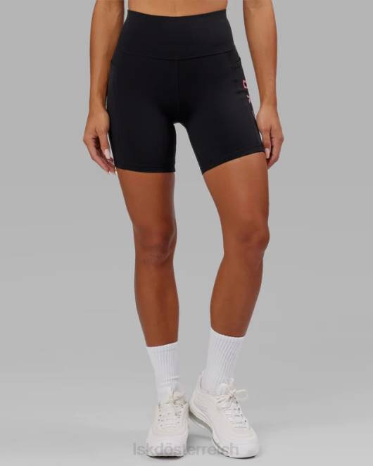 Z8RH615 LSKD Frauen Mittellange Rep-Shorts – Schwarz-Flamingo Bekleidung