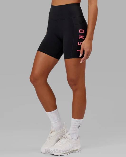Z8RH615 LSKD Frauen Mittellange Rep-Shorts – Schwarz-Flamingo Bekleidung