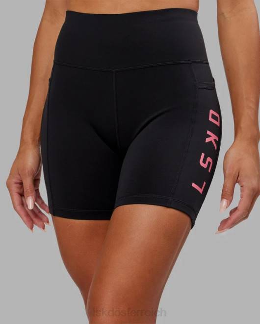 Z8RH615 LSKD Frauen Mittellange Rep-Shorts – Schwarz-Flamingo Bekleidung