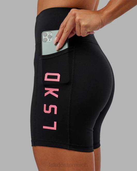 Z8RH615 LSKD Frauen Mittellange Rep-Shorts – Schwarz-Flamingo Bekleidung