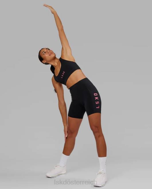 Z8RH615 LSKD Frauen Mittellange Rep-Shorts – Schwarz-Flamingo Bekleidung