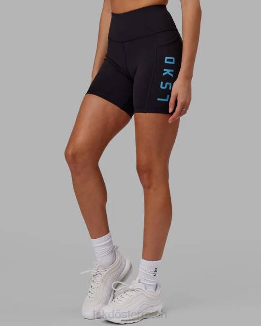Z8RH616 LSKD Frauen Mittellange Rep-Shorts – Schwarz-Azurblau Bekleidung