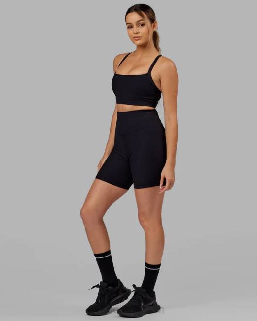 Z8RH618 LSKD Frauen Strike gerippte mittellange Shorts – schwarz Bekleidung