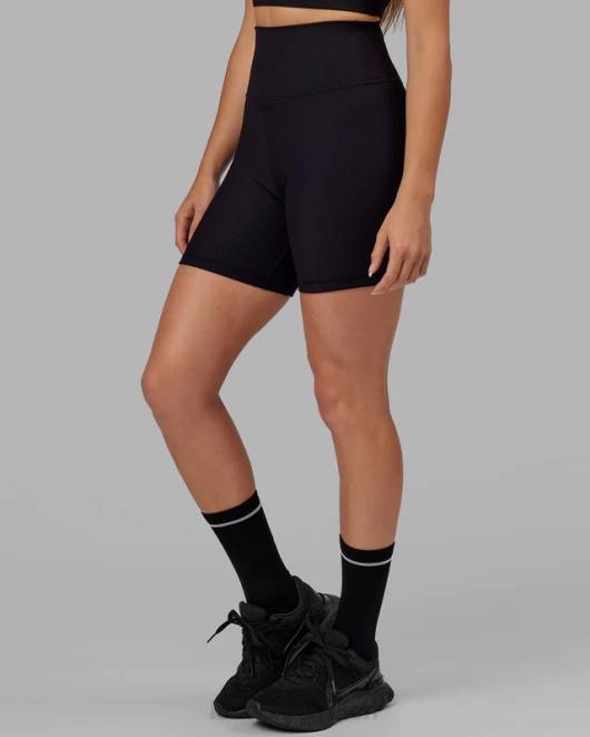 Z8RH618 LSKD Frauen Strike gerippte mittellange Shorts – schwarz Bekleidung