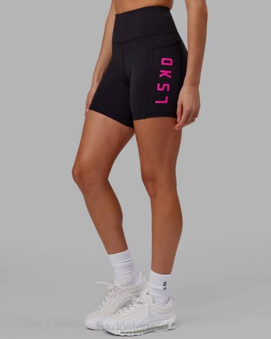 Z8RH625 LSKD Frauen Mittellange Rep-Shorts – Schwarz-Neon-Magenta Bekleidung