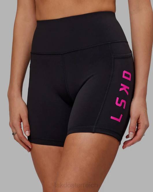 Z8RH625 LSKD Frauen Mittellange Rep-Shorts – Schwarz-Neon-Magenta Bekleidung