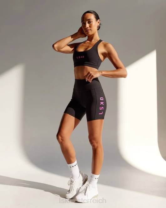 Z8RH625 LSKD Frauen Mittellange Rep-Shorts – Schwarz-Neon-Magenta Bekleidung